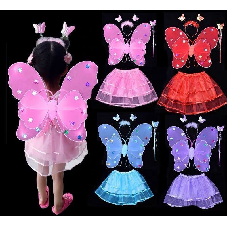 Bộ Cánh Bướm Có Đèn Có Bờm Và Gậy Cho Bé