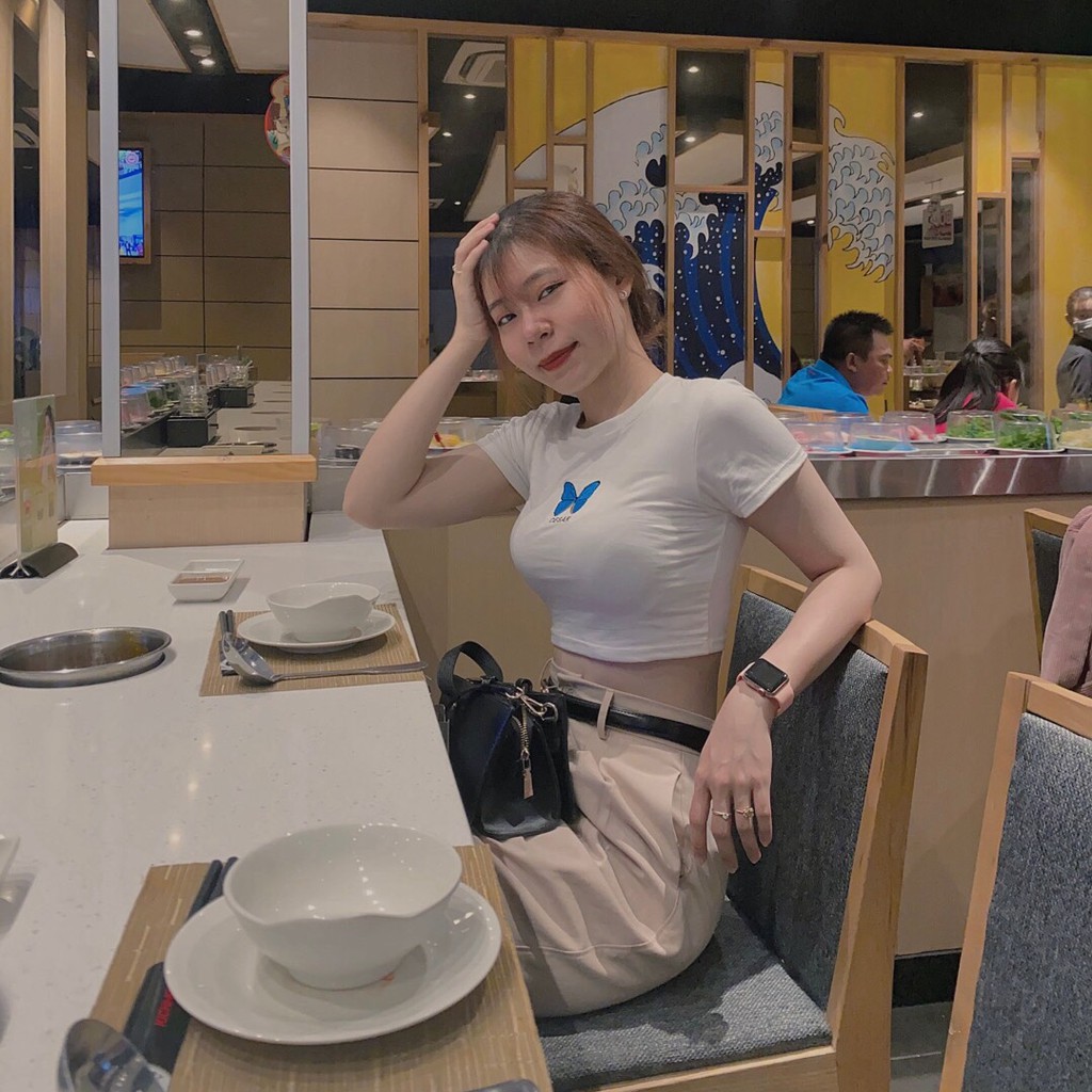 Áo croptop thêu hình bướm nhỏ🌸🌸[Hình thêu rất đẹp] | BigBuy360 - bigbuy360.vn