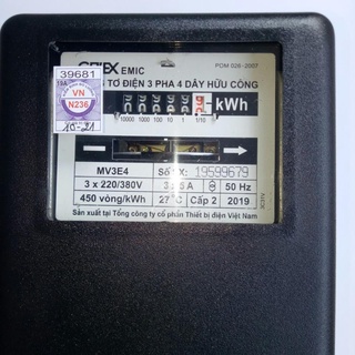 Công Tơ Điện ( Đồng Hồ Điện) 3 Pha 3x(5A) 220/380V EMIC (Loại Bắt Giáng Tiếp)
