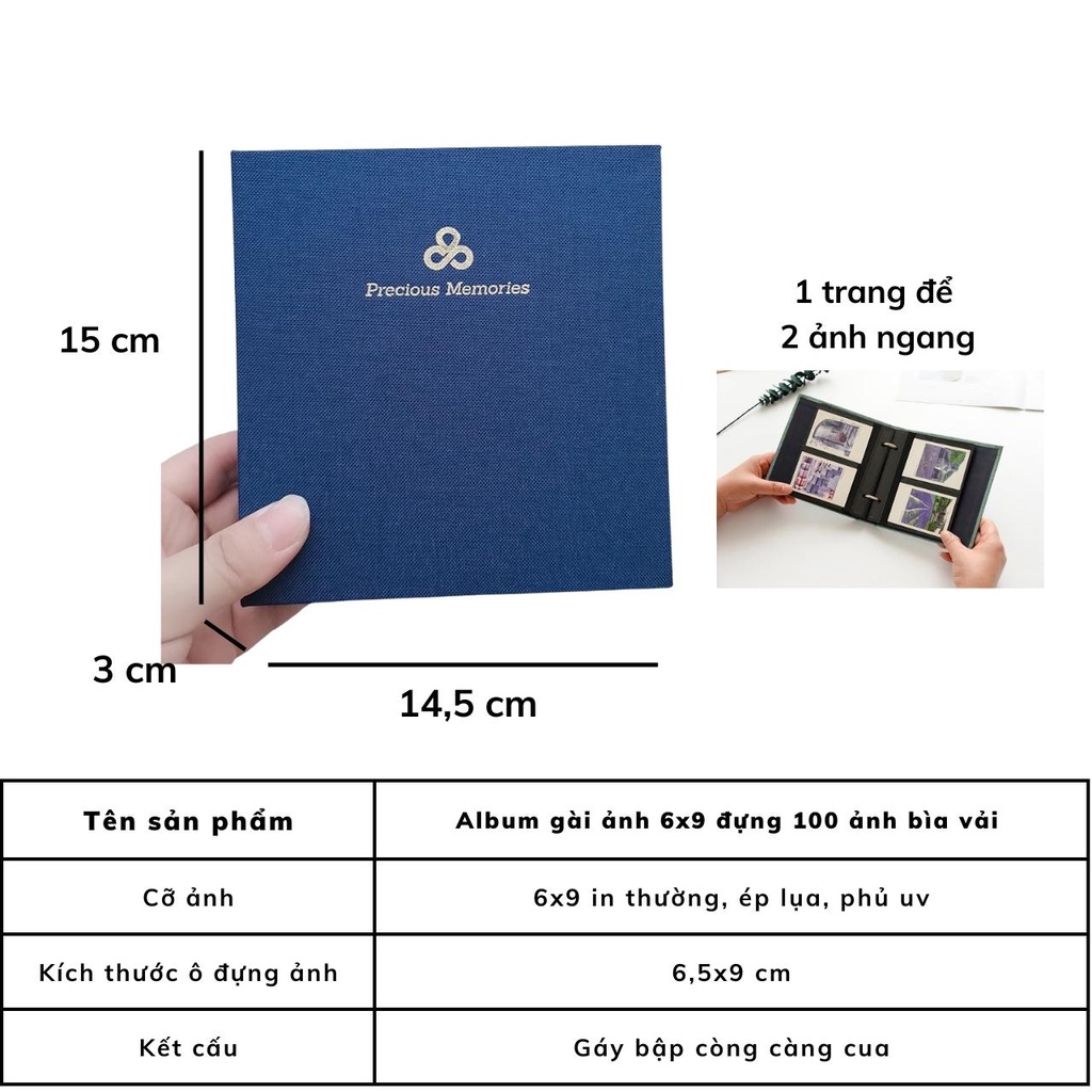 Album ảnh 6x9 đựng 100 tấm bìa vải vintage Tú Vy Studio binder card, quà tặng, để ảnh cho con, để lomo card