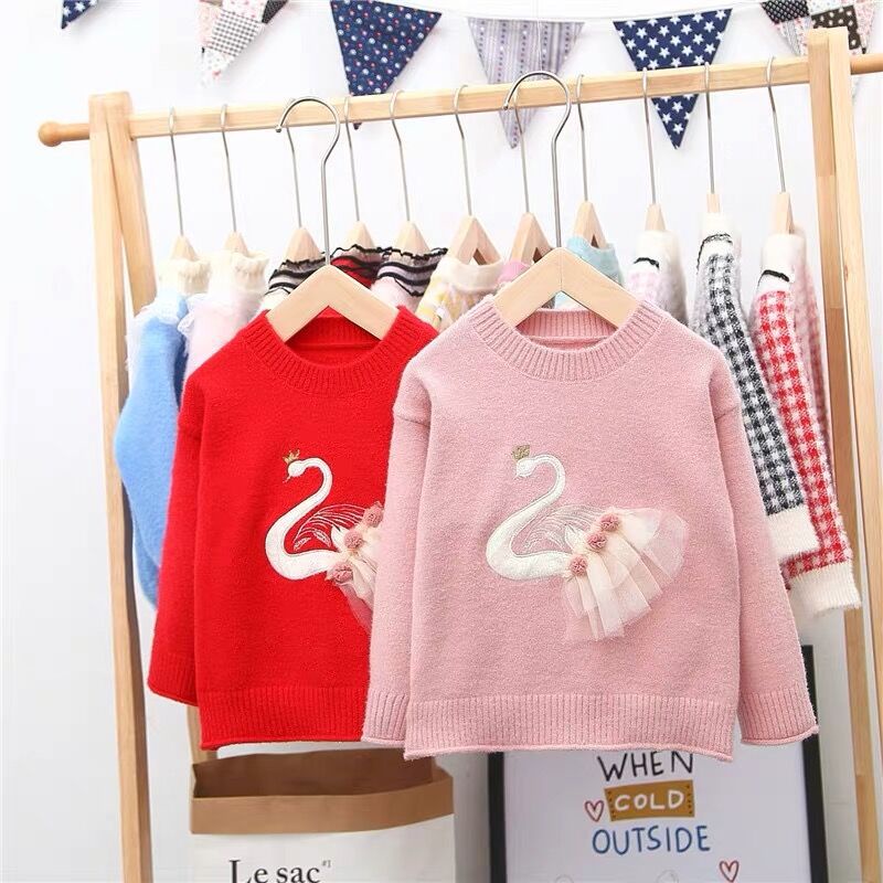 Áo len bé gái thêu thiên nga size 10-25kg chất len lông nhung siêu mịn đẹp  [AL26]