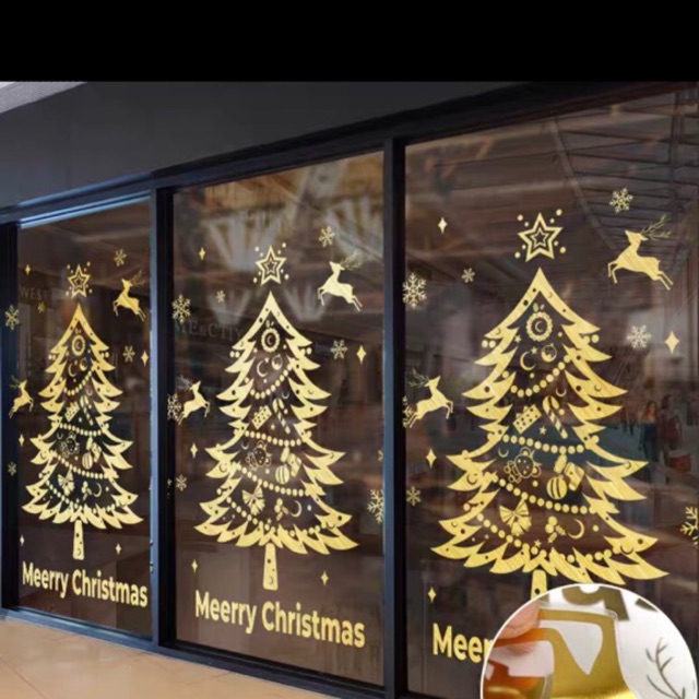 Decal trang trí tường Noel - Ánh vàng thông nhọn kèm chữ cao cấp