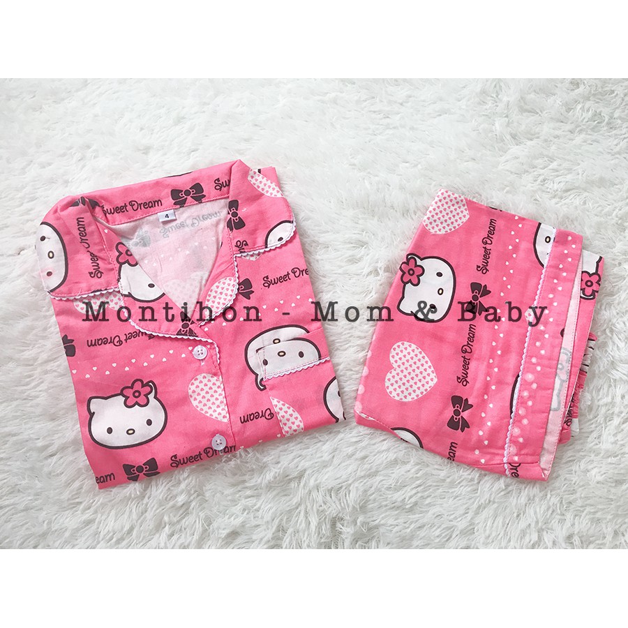 [Thanh lý] Bộ Pyjama bé gái vải cotton Hàn 2-6 tuổi (Kitty)