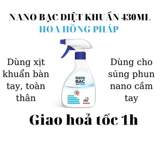 Chai xịt diệt khuẩn (không cồn) dùng rửa tay khô, diệt khuẩn toàn thân Nano bạc AHT 430ml - hương hoa hồng pháp tự nhiên