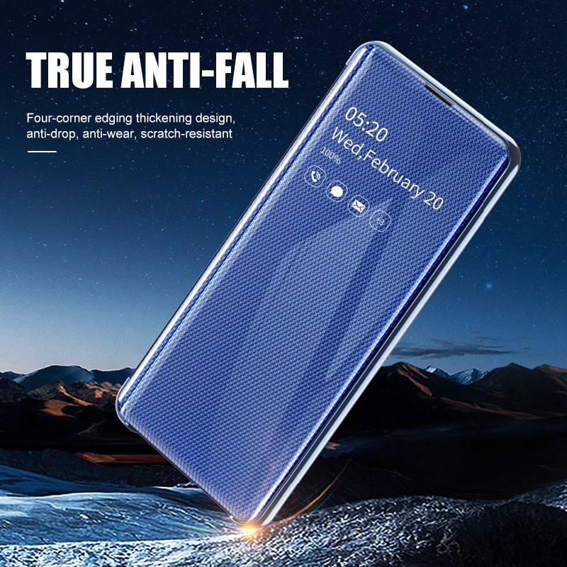 Ốp điện thoại nắp gương gập cứng thông minh thiết kế kim cương cho Samsung S10 S10+ A10 A30 A50 Note 8 9