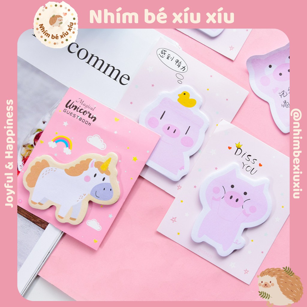 Giấy nhớ/note hình heo mập và ngựa pony unicorn sticky note 30 tờ