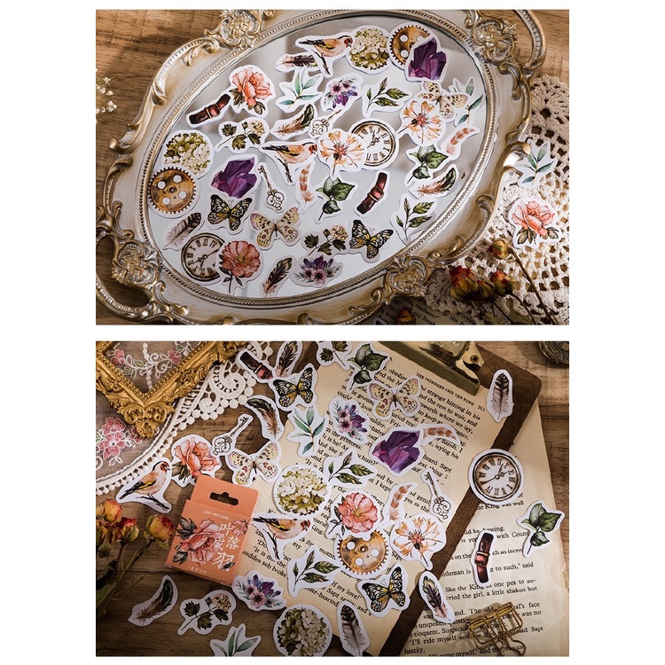 Bộ sticker/ Hình dán Hoạ Tiết Hoa &amp; Chim Cổ Điển (45 Hình)