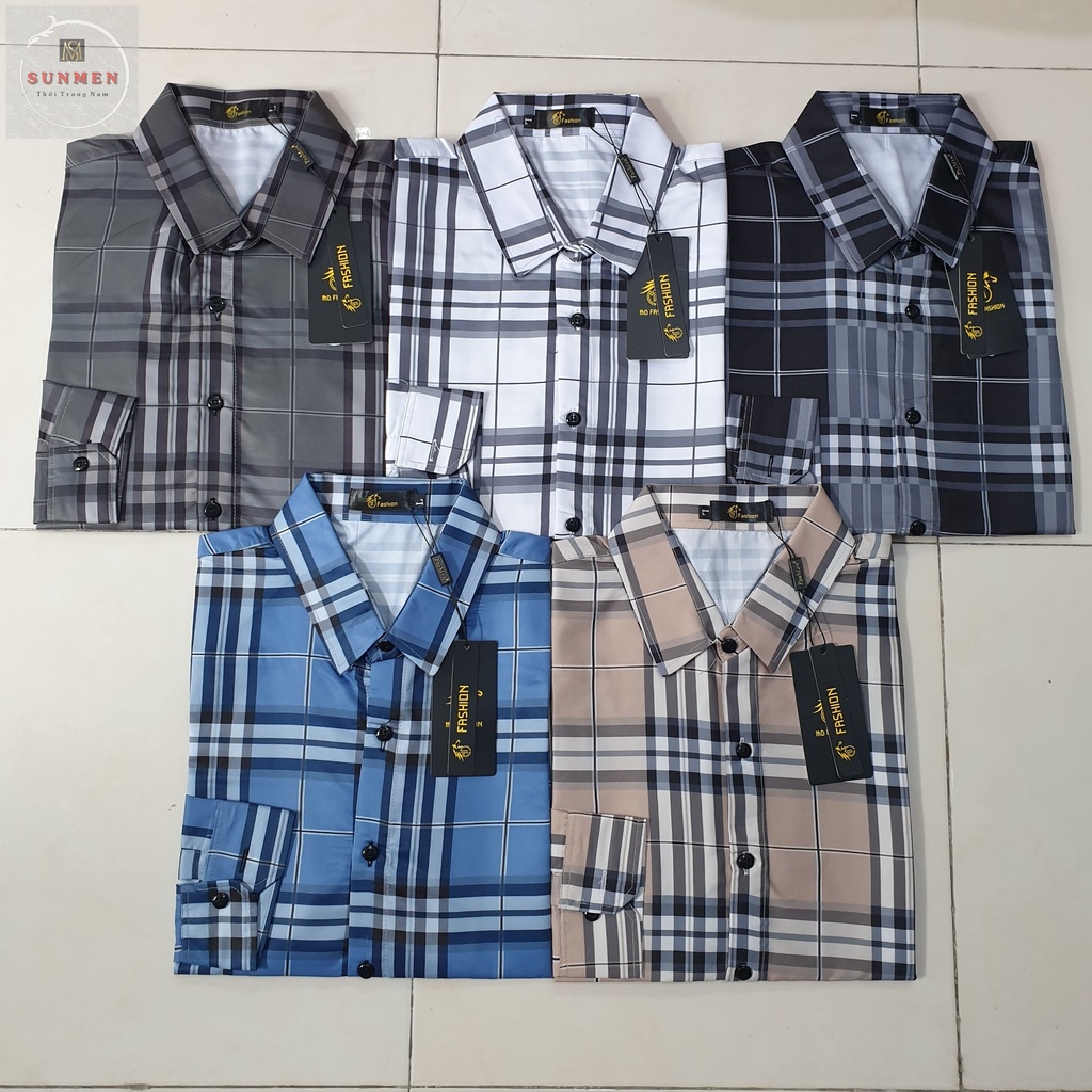 [HCM] Áo sơ mi nam tay dài kẻ sọc caro cổ bẻ, chất vải kate lụa cao cấp siêu mềm mịn thời trang SUNMEN