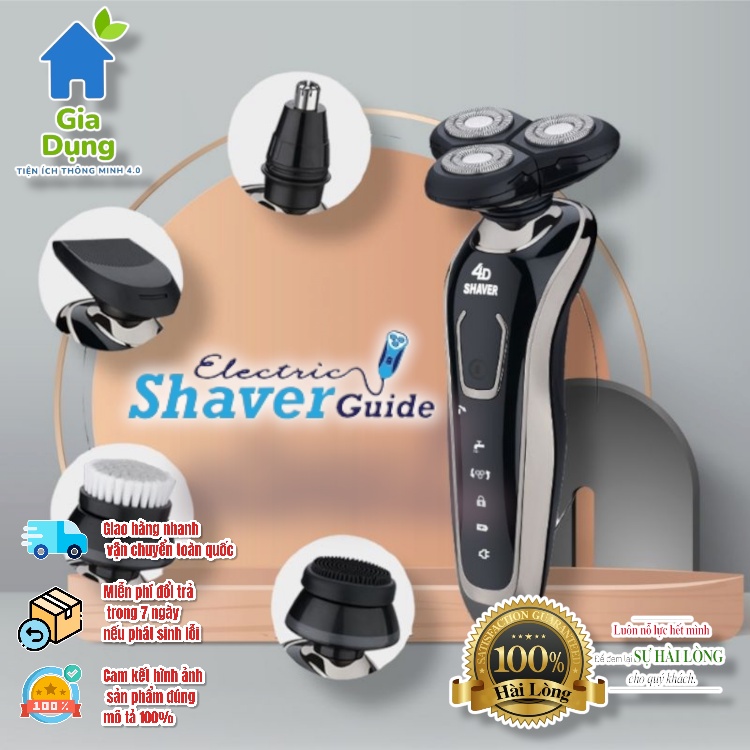 Máy cạo râu đa năng 3 lưỡi kép Rayco 4DShaver Máy cạo râu cạo sát, êm, sạc pin nhanh, chống nước