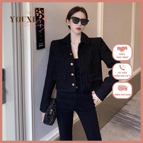 Áo khoác dạ tweed cúc đồng, áo vest dạ hai lớp, áo khoác mùa đông Hàn Quốc - Youxiclothing