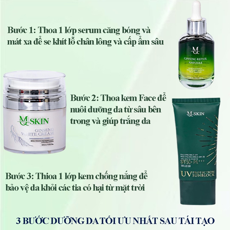 Combo Kem Face,Serum căng bóng và kem chống nắng MQ Skin dưỡng  da sau tái tạo Mq Skin Chính Hãng