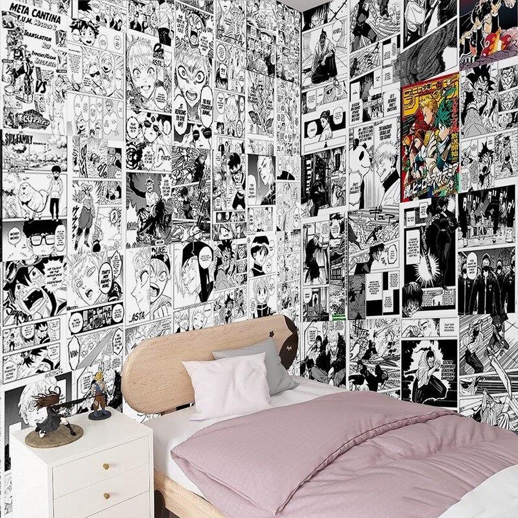 Manga Wall Decor dán tường dán bàn học, trang trí góc anime, poster trắng đen truyện tranh a6 150x100mm