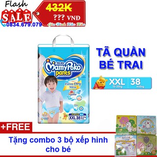 [XẢ KHO] Tã quần siêu khô thoáng Super Jumbo MamyPoko Boys XXL38 - Tặng kèm bộ 3 xếp hình