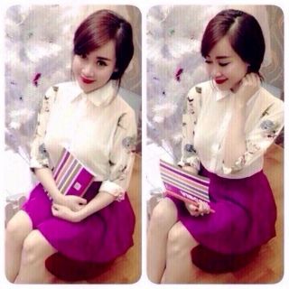 Áo sơ mi tay dài phối hoa Cao Cấp
