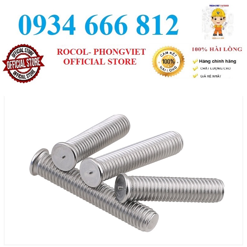 Combo 50c Bulong hàn nổ,hàn chập inox 304 M3X10, M3X16,M3X20