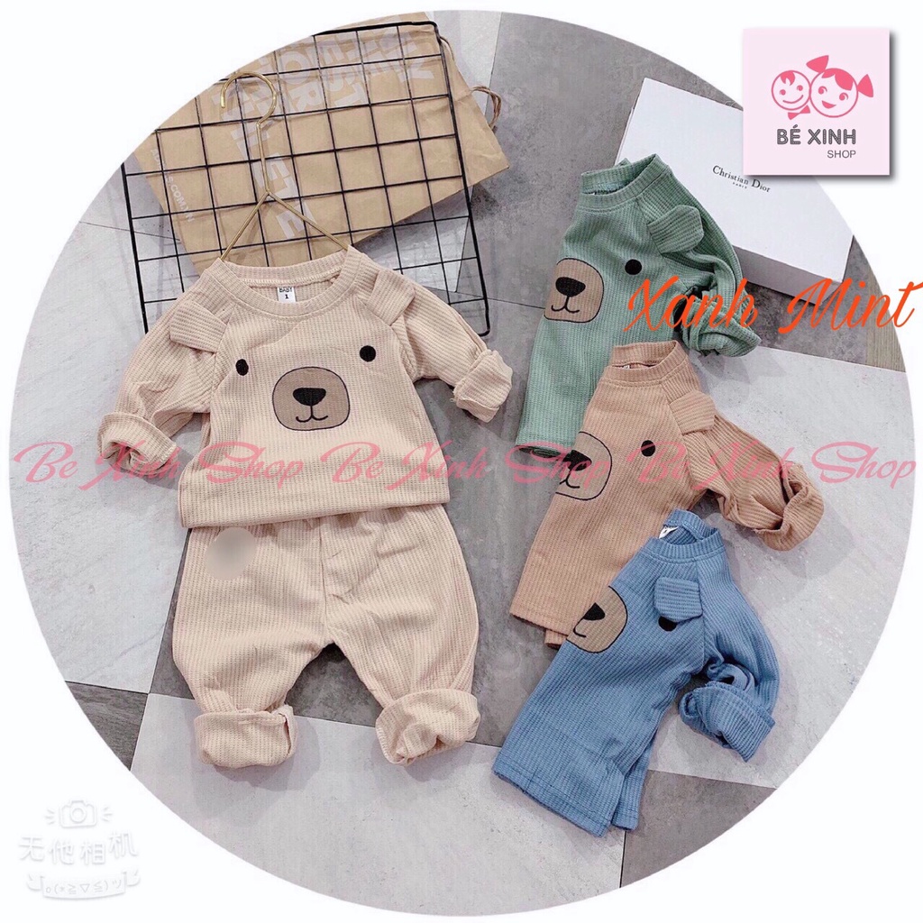 Thu đông Bộ dài tay cho bé trai bé gái Kwoo [Hot Nhất] Quần áo đồ ngủ dài tay Bộ len tăm cho bé trai gái Cừu Poodle đẹp