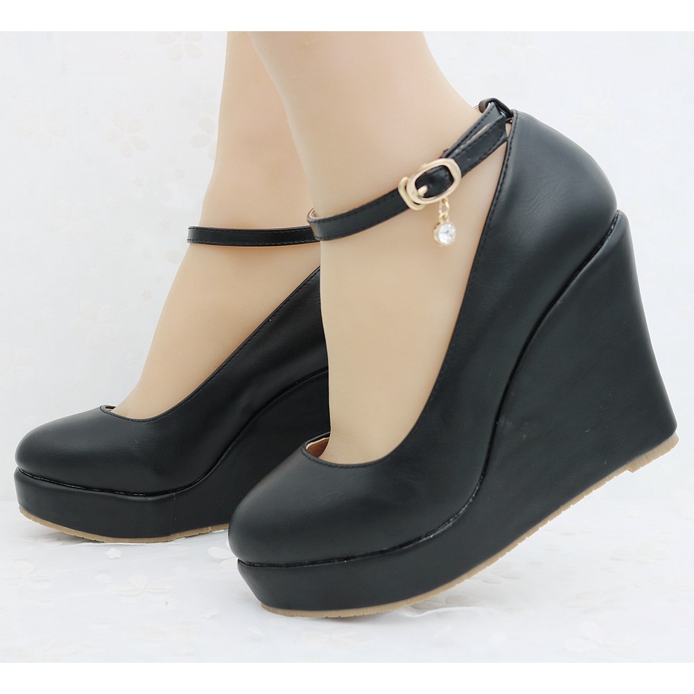 Gjshxy Giày Cao Gót Đế Xuồng Một Bên Mũi Tròn Màu Trắng Chống Thấm Nước Có Khóa Cài Cho Nữ