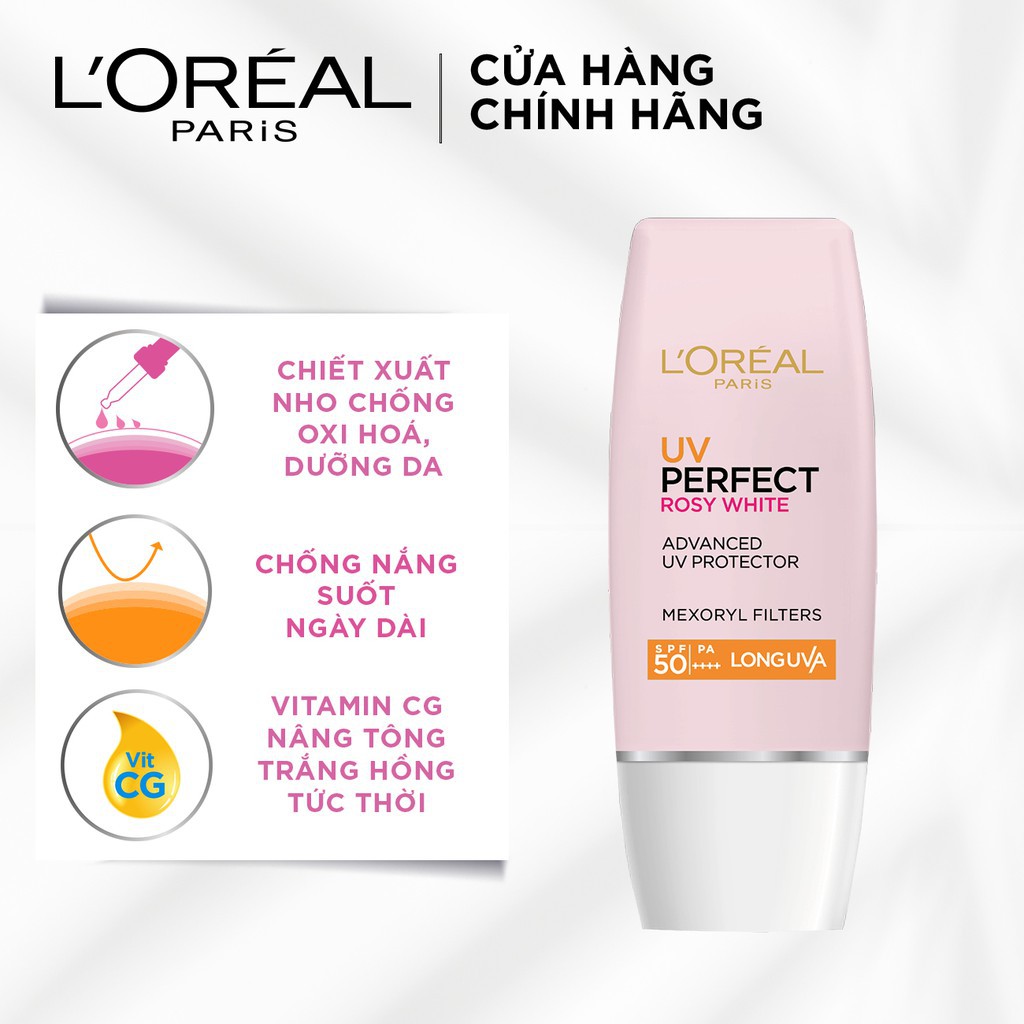 Kem Chống Nắng Trắng Sáng Tức Thì L'Oreal Paris UV Perfect Rosy SPF50+ PA++++ 30ml