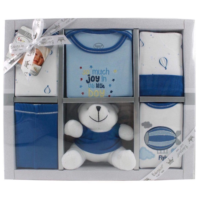 Set quà tặng sơ sinh 6 món kèm thú