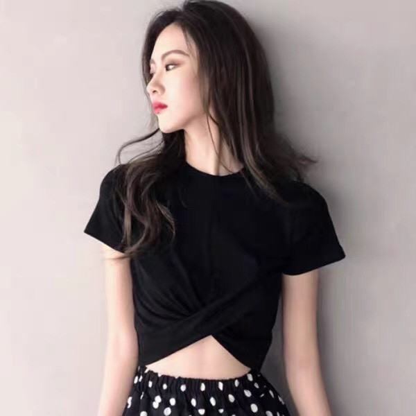 Áo croptop nữ xoắn bụng, kiểu crotop vải co dãn cao cấp Mophus MC001