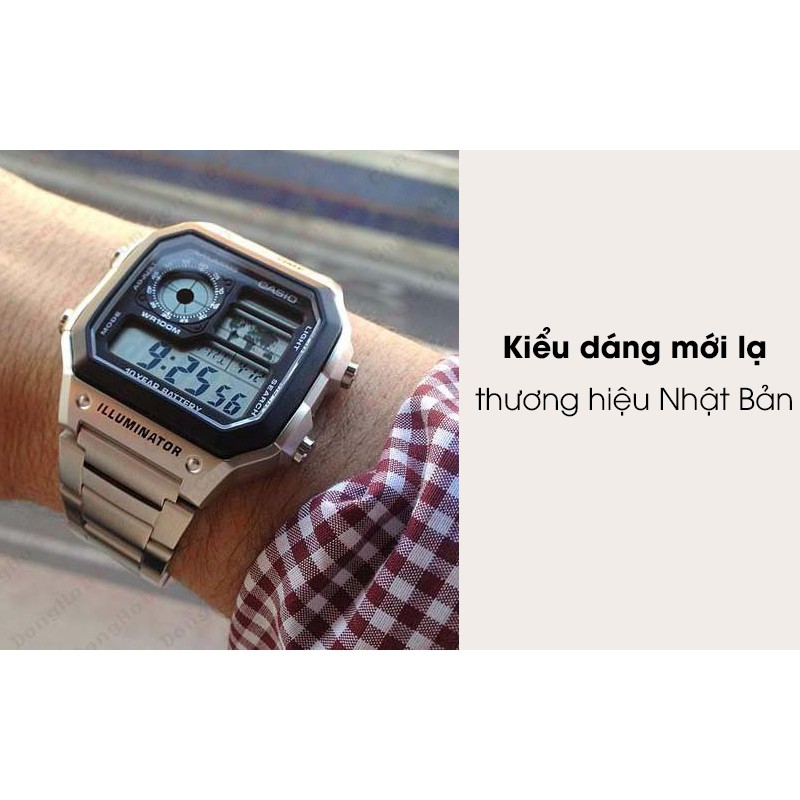 [Chính hãng- Giấy BH]Đồng hồ nam dây kim loại Casio chính hãng AE-1200WHD-1AVDF