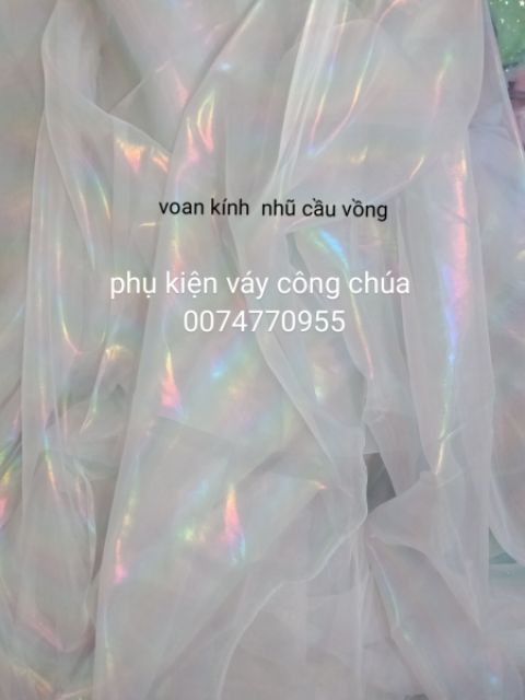 Vải voan kính ánh nhũ cầu vồng