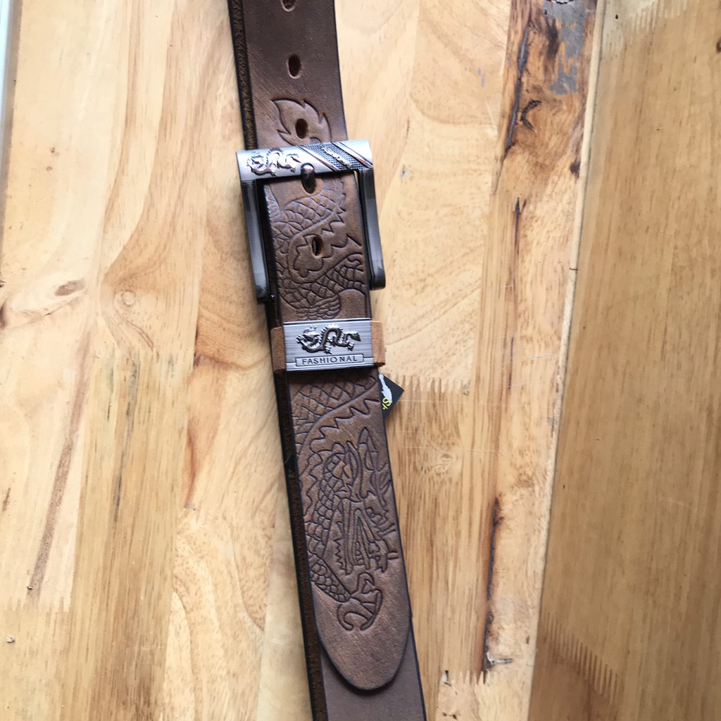 Dây nit nam - thắt lưng nam da sáp in rồng khóa laze