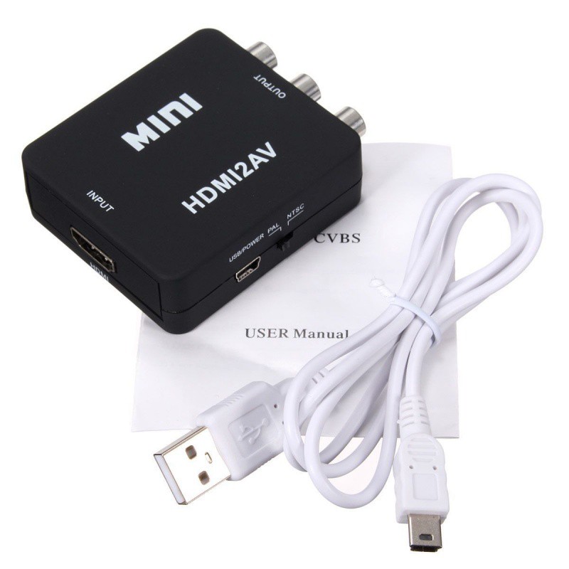 Bộ thiết bị chuyển đổi tín hiệu Mini HDMI thành 3 cổng RCA CVBS kết nối TV/PS3 kèm cáp USB chuyên dụng cao cấp