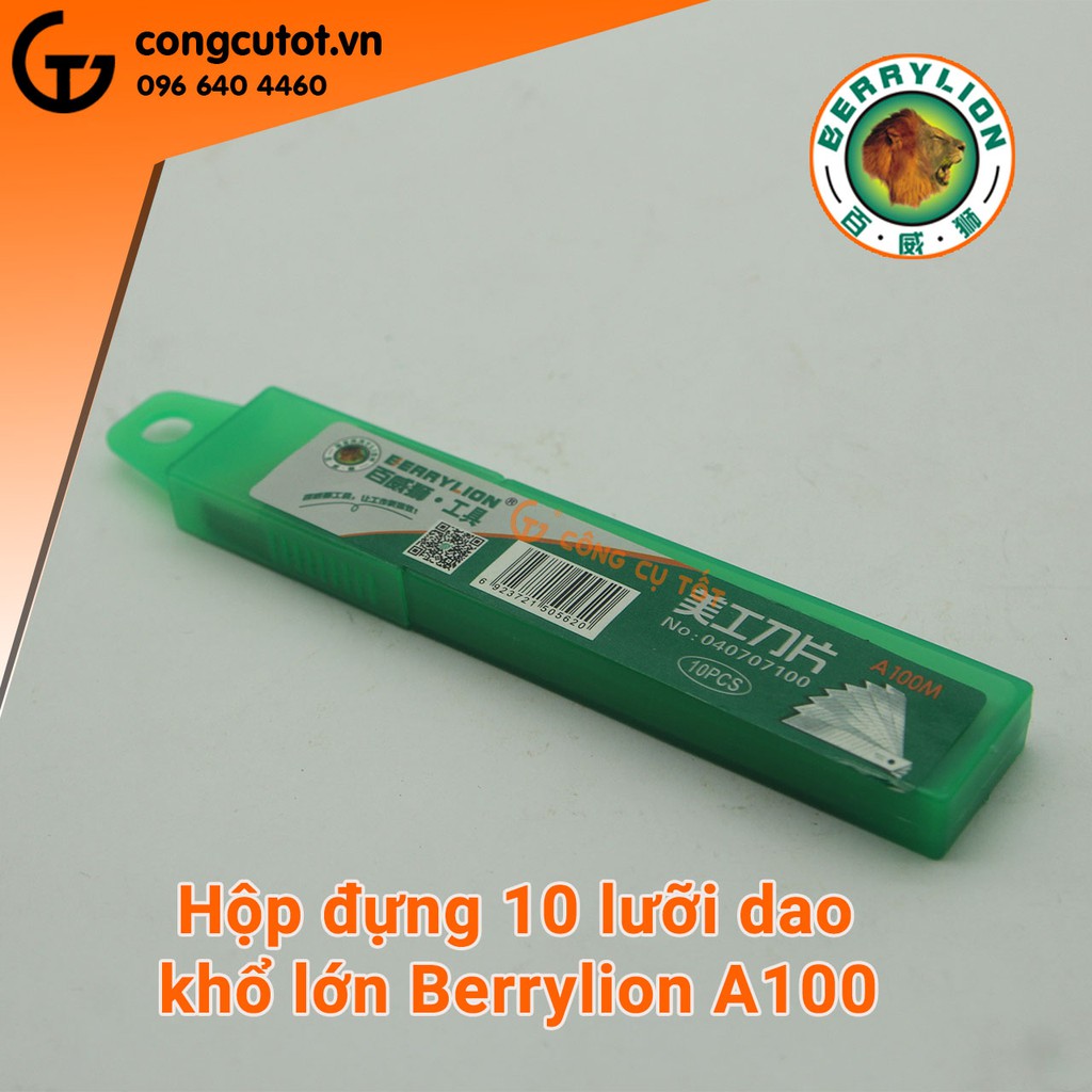 Hộp 100 lưỡi dao rọc giấy Berrylion A100 khổ 18mm ( gồm 10 hộp con )