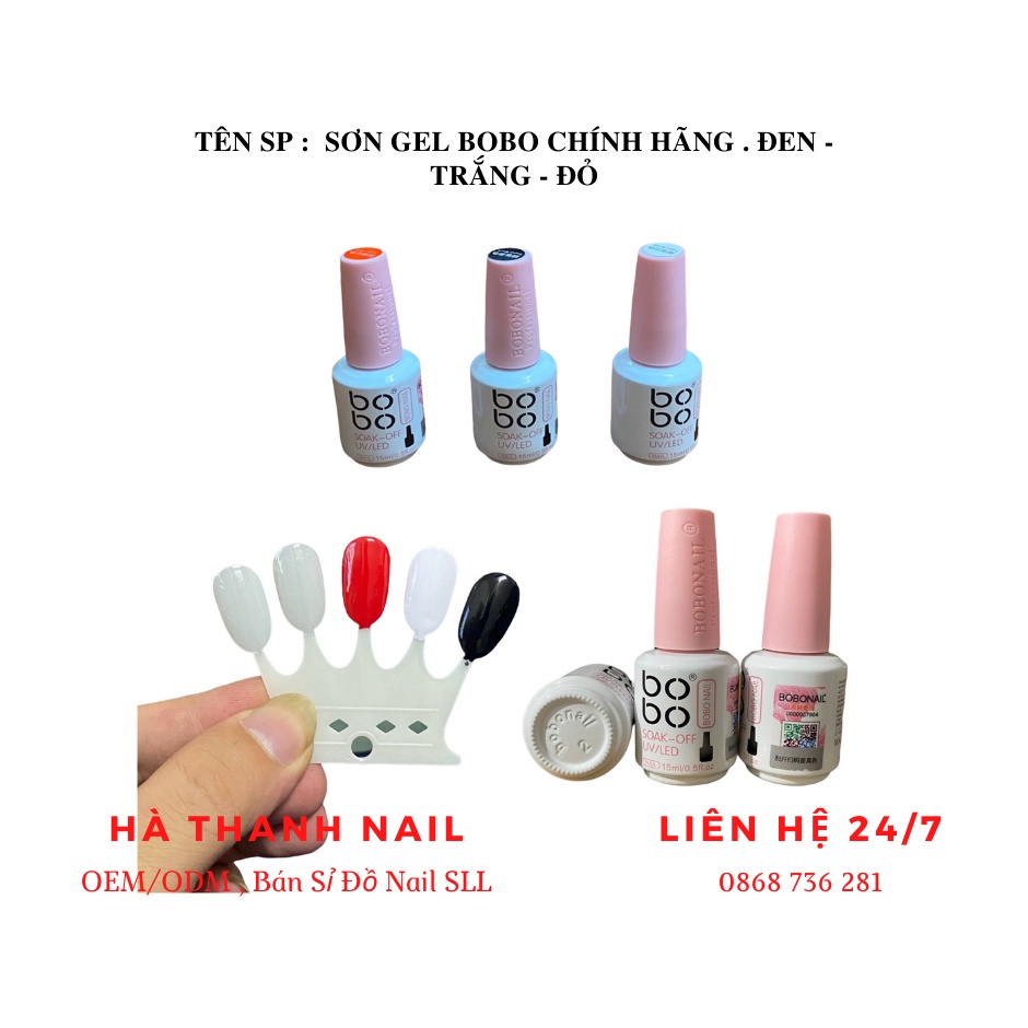 Sơn Gel BOBO Đen, Trắng , Đỏ 15ml Chính Hãng