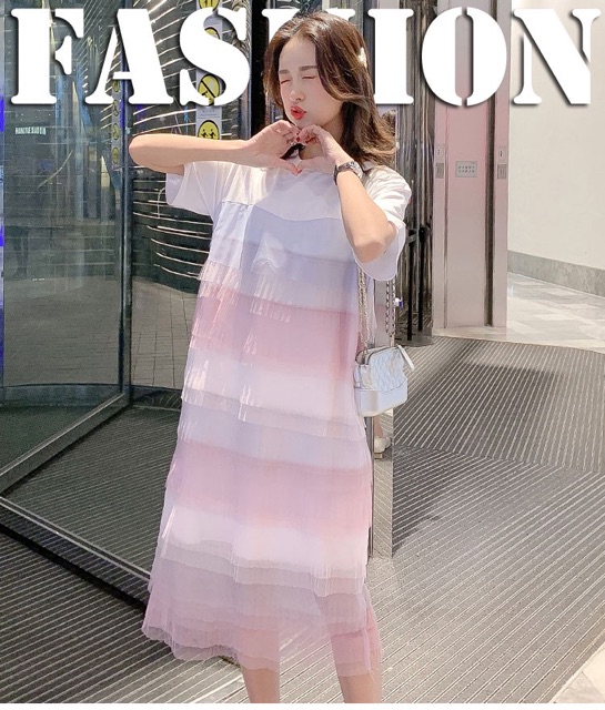 Bigsize L-4XL Đầm suông nhiều tầng phối màu ngoại cỡ