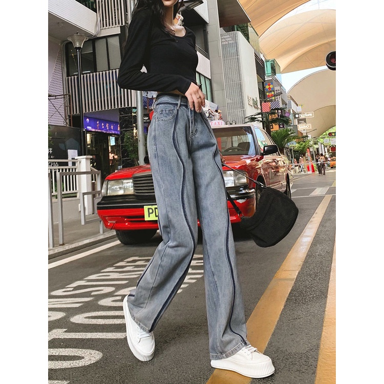 Quần Denim Ống Rộng Lưng Cao Thời Trang Mùa Thu 2022 Cho Nữ