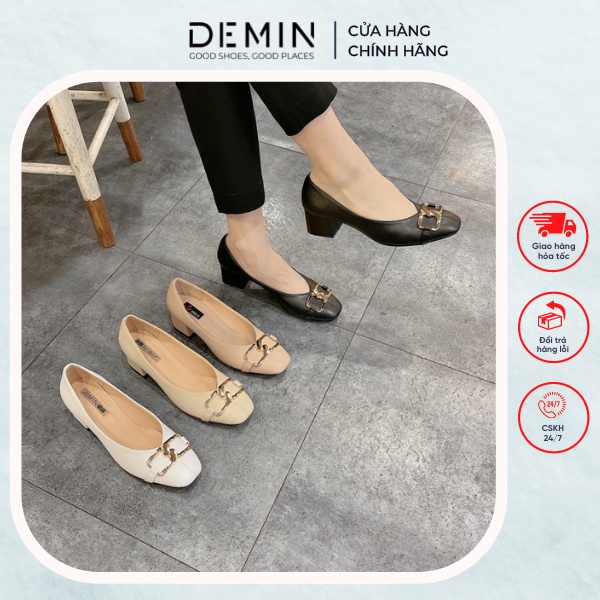 Giày Cao Gót DEMIN Giày Cao Gót Mũi Vuông Gắn Khóa Đế 3 cm- DCG143