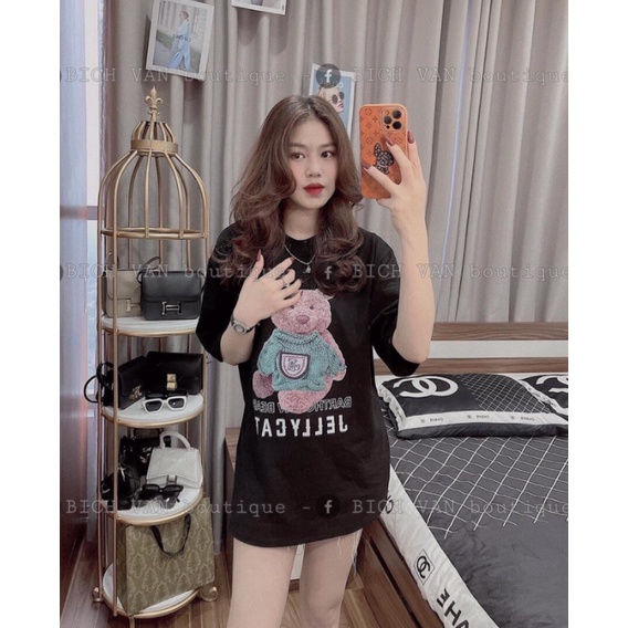 Áo thun nữ Unisex, màu đen, vải cotton, in hình 3D, thoáng mát, thấm hút mồ hôi, freesize | BigBuy360 - bigbuy360.vn