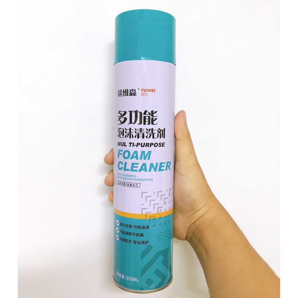 Chai Xịt Bọt Vệ Sinh Ghế Da Xe Hơi, Cửa Kính, Sàn Xe Hơi Siêu Sạch Foam Cleaner 650ml