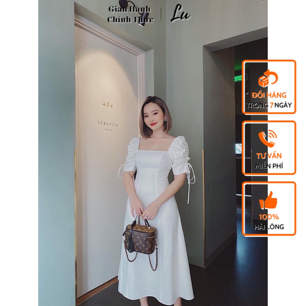 Đầm Suông Nữ LuShop Cổ Vuông Tay Bồng Rút Dây May 2 Lớp hợp với Dự Tiệc Dạo Phố Đi Chơi Hàng Cao Cấp Giá Tốt