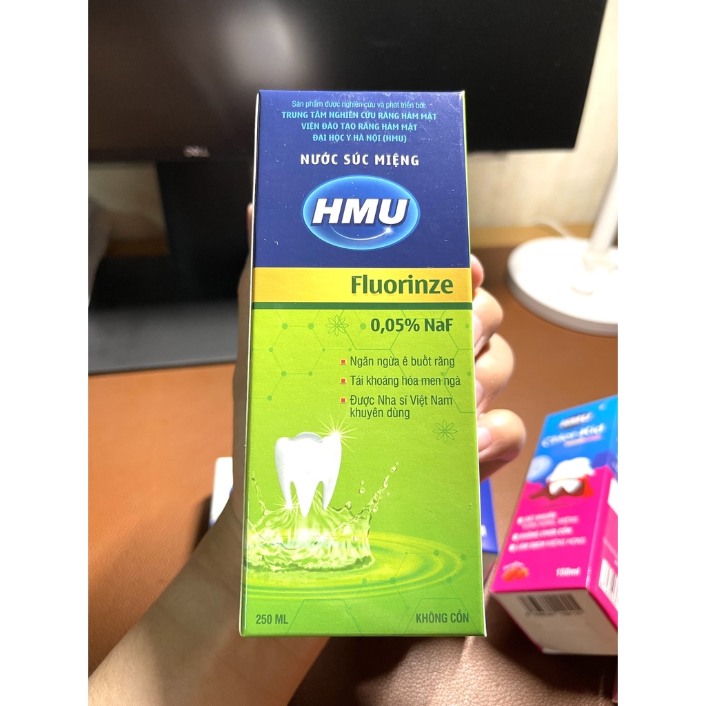 Nước súc miệng HMU Fluorinze 0,05% NaF 250ml chính hãng Đại học Y Hà Nội nghiên cứu và sản xuất