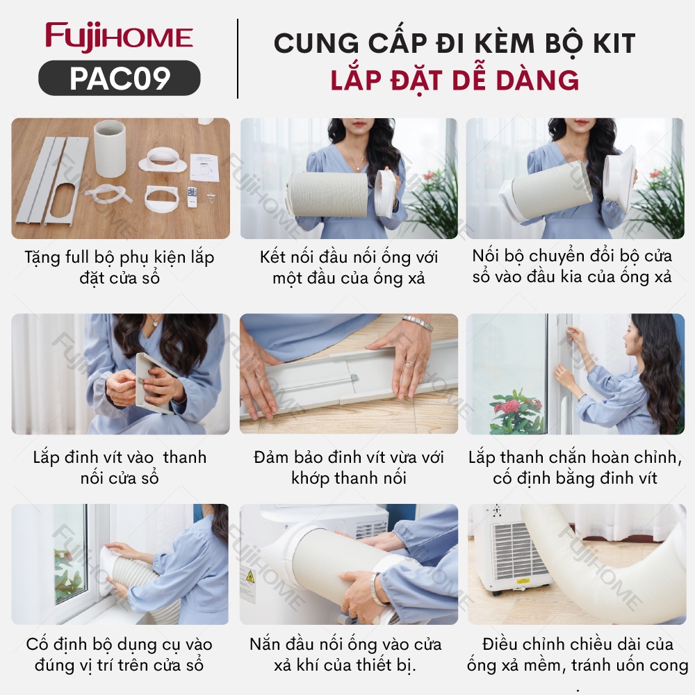 Máy lạnh di động 9000BTU phòng 15-35m2 nhập khẩu FUJIHOME, điều hòa đứng mini hút ẩm 25L/ngày,kết nối wifi