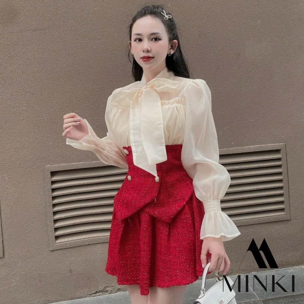 [NEW2022] SET DẠ KÈM ÁO SƠ MI VOAN TƠ TIỂU THƯ - CHẤT LIỆU CAO CẤP CHO DỊP TẾT ĐẾN XUÂN VỀ - HAI MÀU ĐỎ VÀ ĐEN