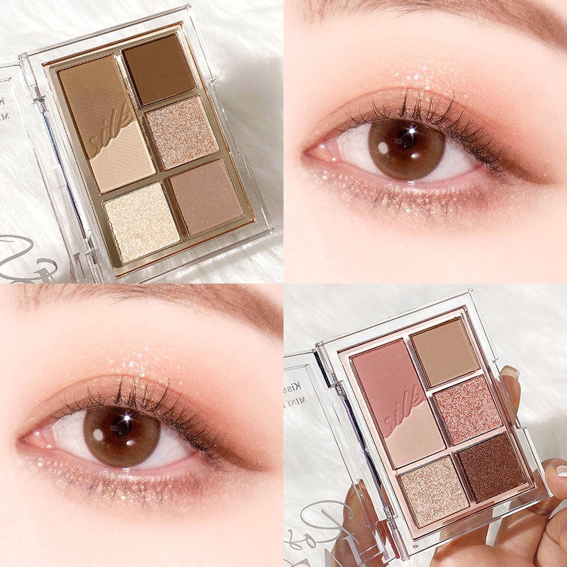 Bảng phấn mắt Kiss Beauty mini 6 màu lì và ánh ngọc trai tông đất