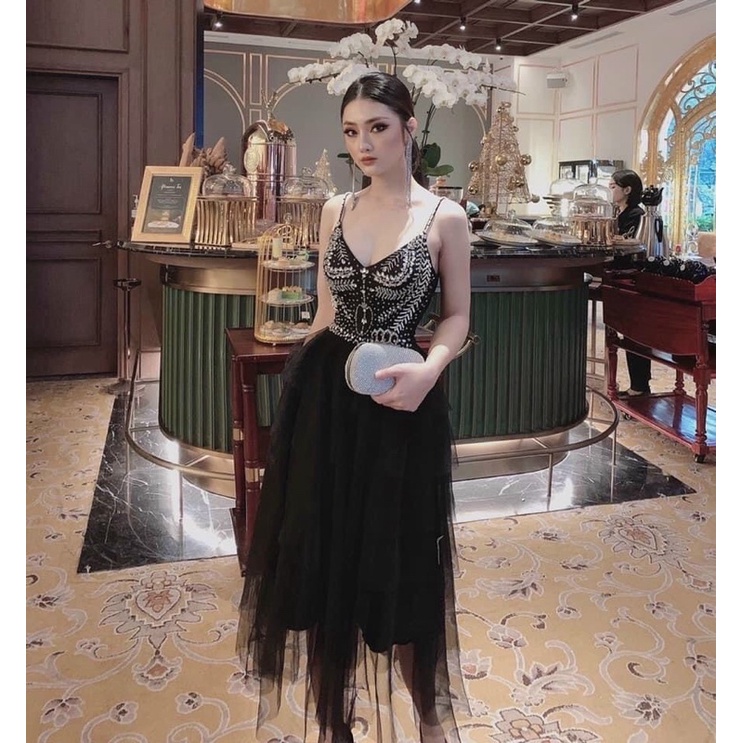 Đầm váy nữ xoè tầng 2 dây có 4 màu