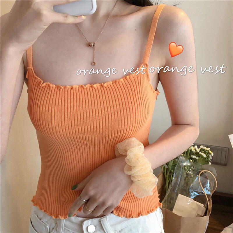 áo hai dây dệt kim nhún cổ