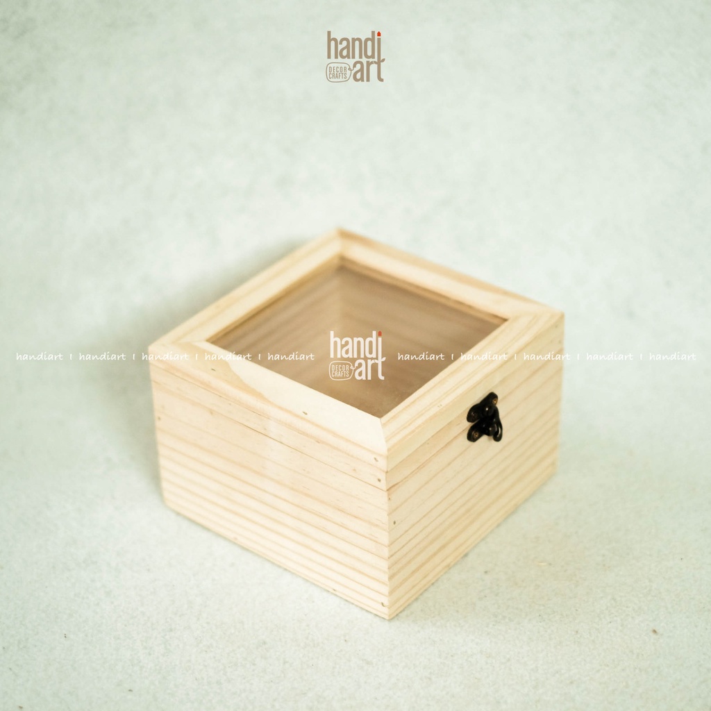 Hộp gỗ vuông nắp mica kính, Hộp gỗ đa năng, Wooden box glass