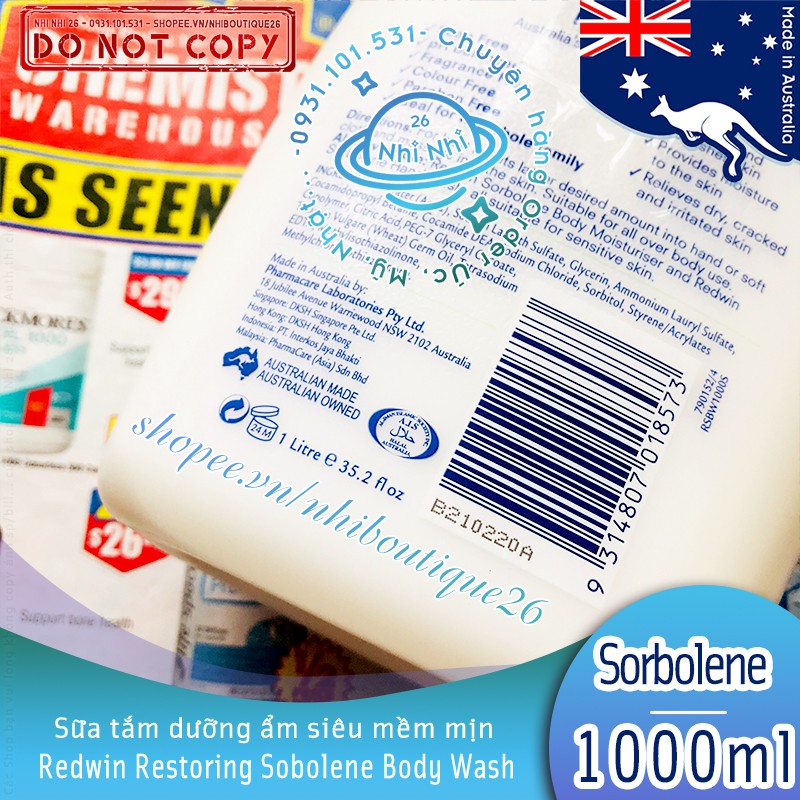 ❄️CÓ BILL ÚC❄️ Sữa tắm Dưỡng da dịu nhẹ Redwin Sorbolene Body Wash with Vitamin E 1 Lít ❄️ Chuẩn Chemist Warehouse ❄️