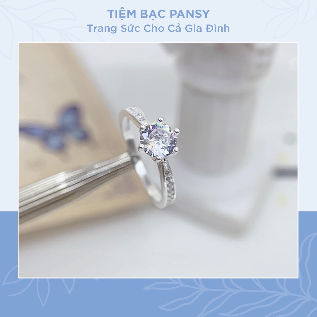 Nhẫn bạc nữ PANSY 6 chấu viền đá, nhẫn nữ bạc thật đính đá cao sang trọng