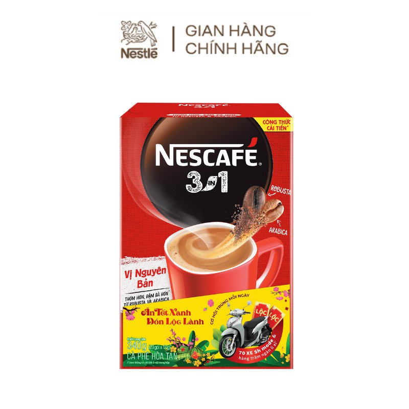 [CÀO TRÚNG THƯỞNG TẾT] Hộp cà phê hòa tan Nescafé 3in1 vị nguyên bản - công thức cải tiến (20 gói x 17g )