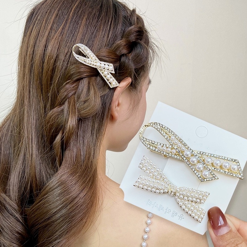 Kẹp Tóc Hình Nơ Đính Đá Phong Cách Hàn Quốc