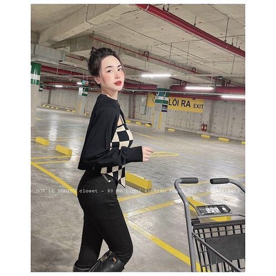 Sét áo 2 dây vạt kẻ ô + len khoác Quảng châu