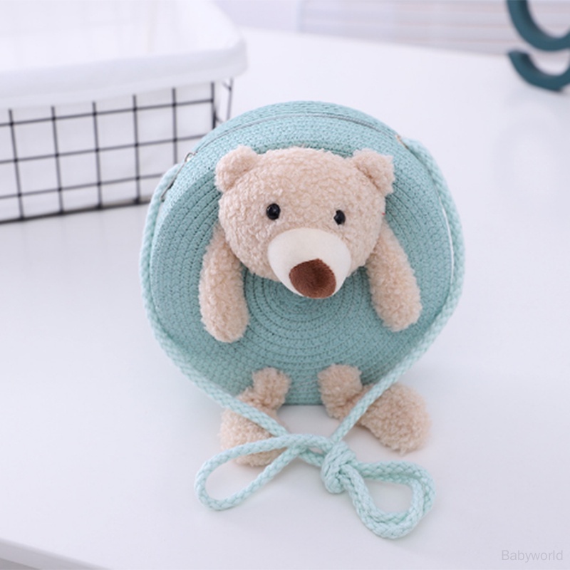 Túi Xách Tròn Đan Rơm Đính Nơ Họa Tiết Hoạt Hình Dễ Thương Cho Bé Gái