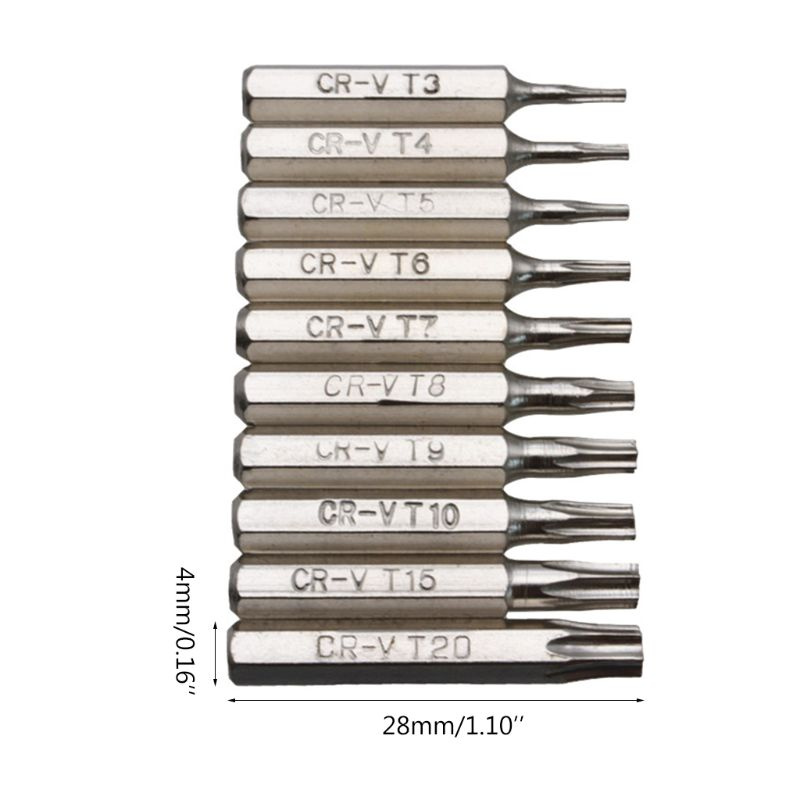 Bộ 10 Đầu Tua Vít Sửa Chữa Điện Thoại Di Động Cr-V Torx T3 T4 T5 T6 T7 T8 T9 T10 T15 T20